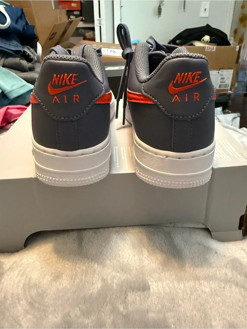 Nike Kids Air Force One Gray Sneakers with Red Swoosh